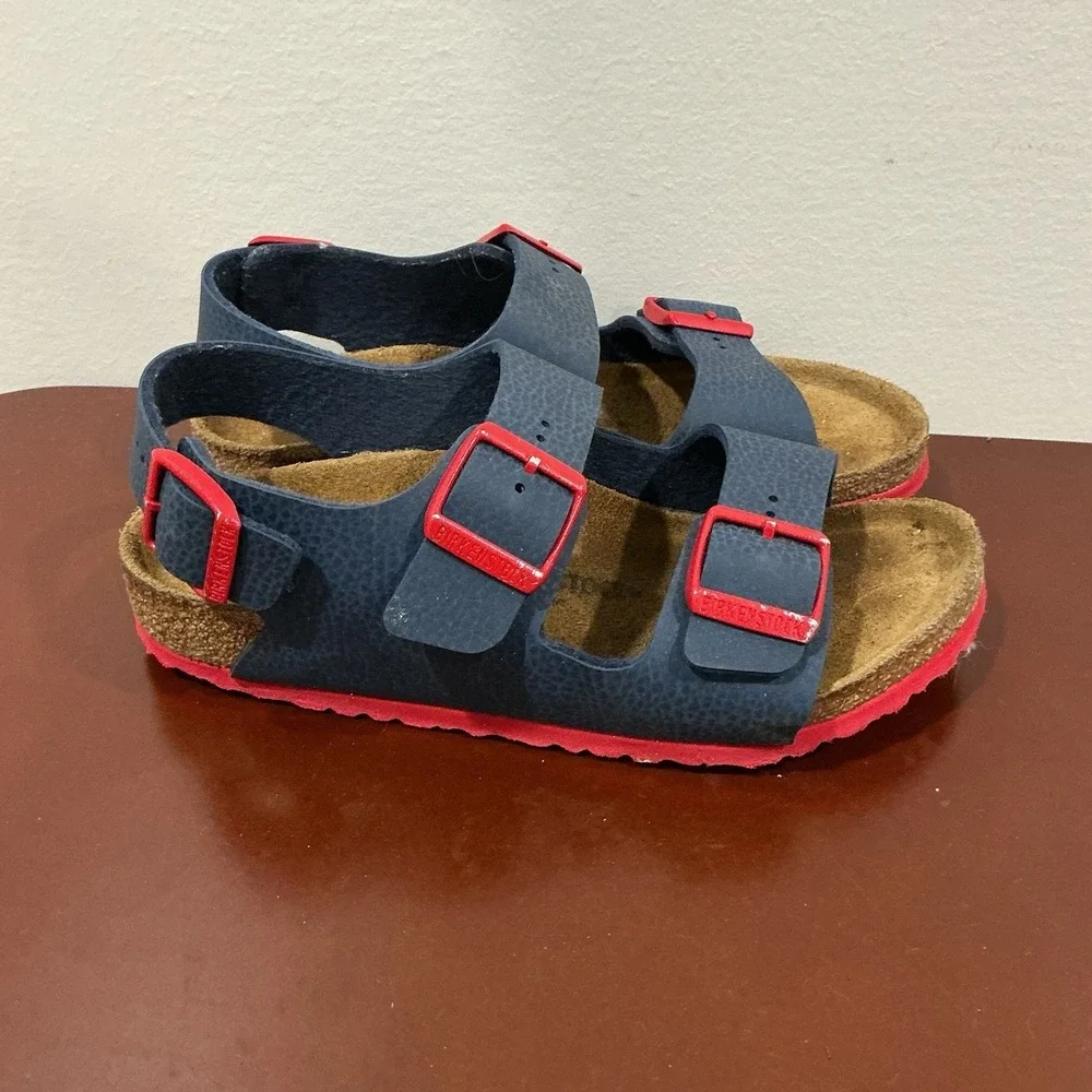 Birkenstock Sandals Kids Size 2-2.5 33 Slingback Blue Red Roma Milano Birko-Flor